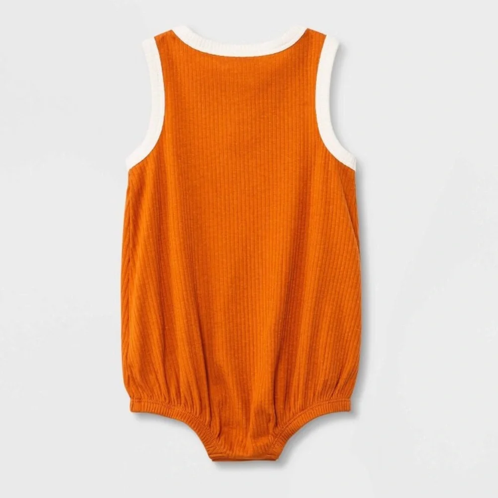 Cat & Jack Baby Unisex Ribbed Henley Bubble Romper - Rust Orange